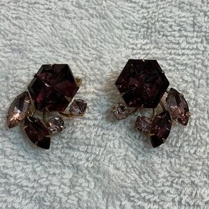 🌼Vintage🌼 Gold-Tone Clip-On Earrings with Deep Purple and Lavender Crystals